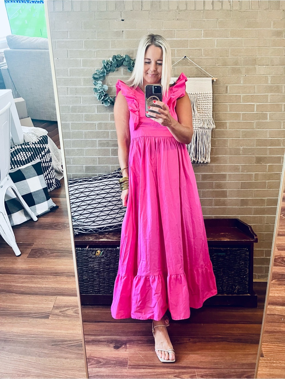 Karlie Hot Pink Ruffle Maxi Dress